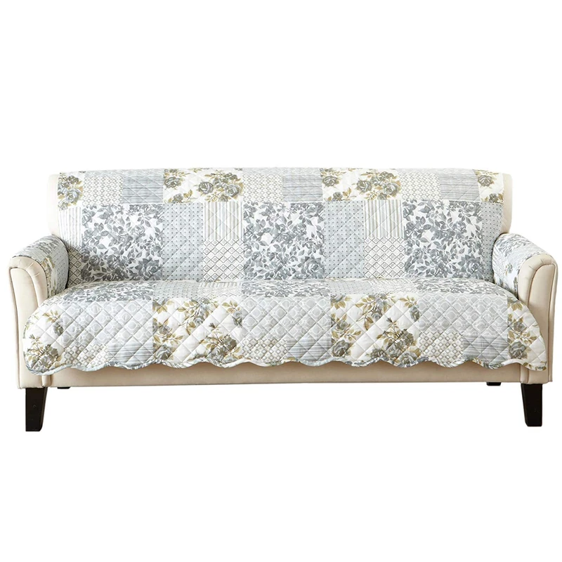 Great Bay Home Patchwork Scalloped Printed Furniture Protector Stain Resistant Sofa Cover (Sofa, Grey)