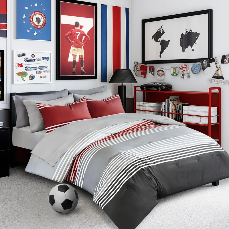 Comfort Spaces Cozy Comforter with Complete Sheet Set with Side Pocket, All Season Cover, Matching Shams, Microfiber, Colin Red/Grey, Twin XL(66"x90") - Image 1