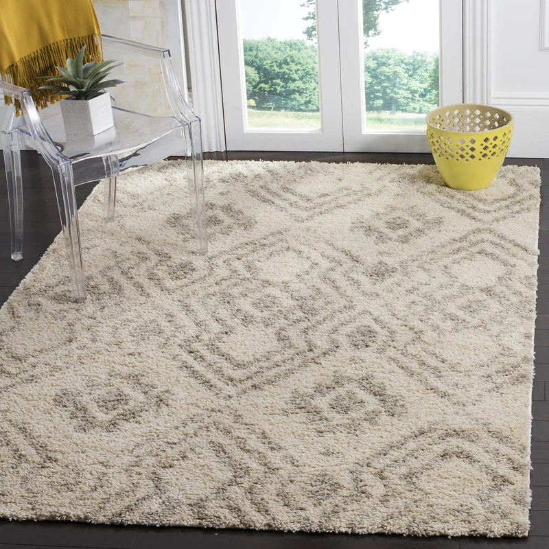 Safavieh Shaggy Indoor Woven Rectangle Area Rug, Arizona Shag Collection, ASG746, in Ivory / Grey, 201 X 279 cm for Living Room, Bedroom or Any Indoor Space