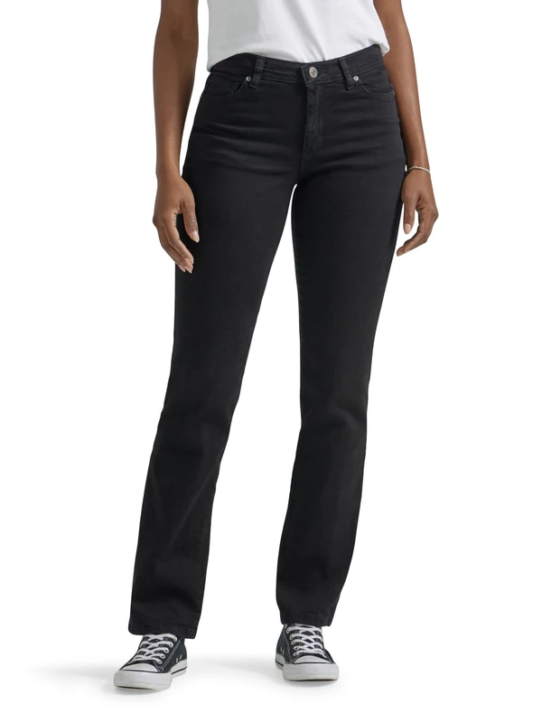 Lee Women's Petite Relaxed Fit Straight Leg Jean, Black Onyx, 12 Short
