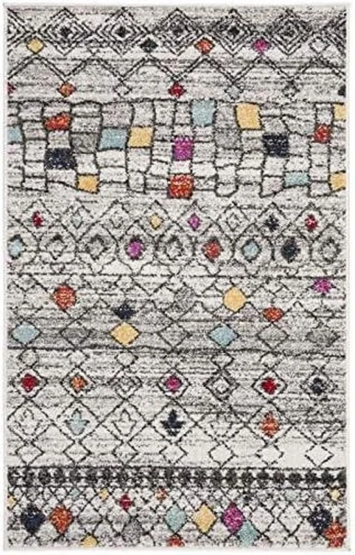 Safavieh Moroccan Boho Indoor Woven Rectangle Area Rug, Adirondack Collection, ADR204, in Light Grey / Fuchsia, 91 X 152 cm for Living Room, Bedroom or Any Indoor Space