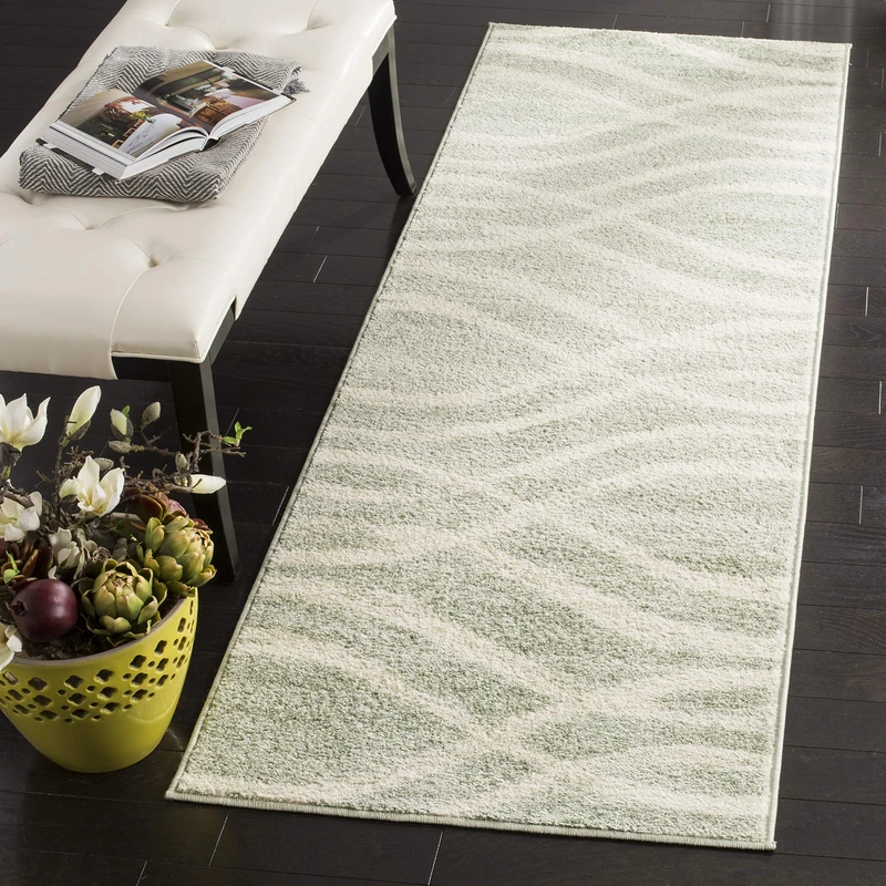 Safavieh Adirondack Collection Modern Wave Distressed Rug for Living Room, Dining Room, Bedroom, Short Pile, Sage and Cream, 76 x 183 cm