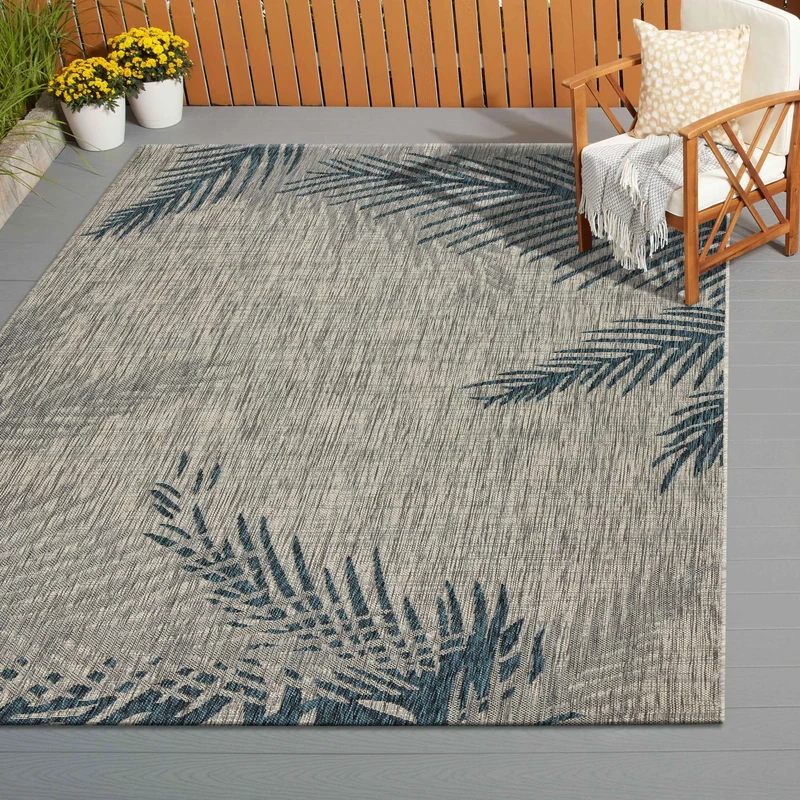 LR Home CAPTI81021GBU5070 Captiva Tropical Palms Indoor/Outdoor Area Rug Carpets, 5' x 7', Gray/Blue - Image 1