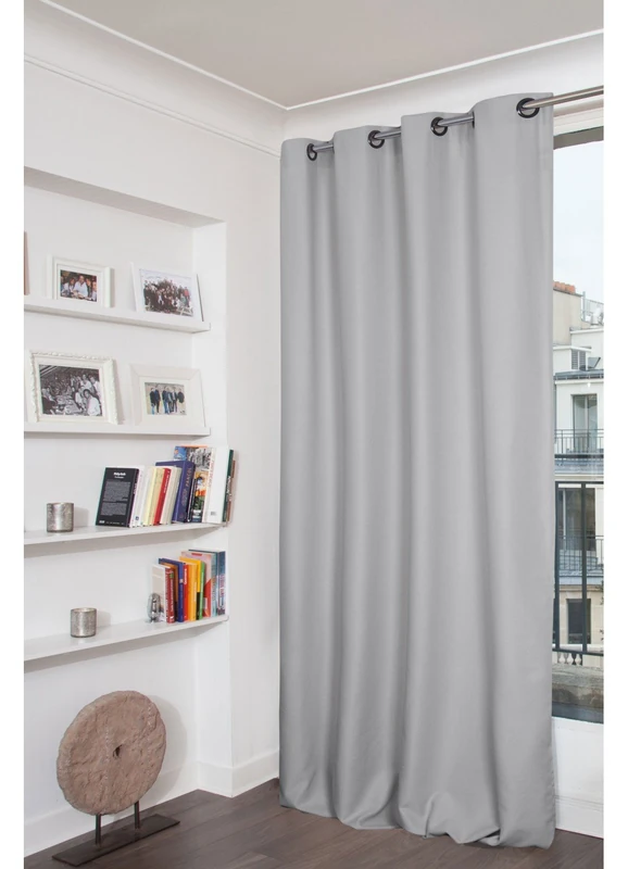 HomeMaison Moondream Curtain Flannel Look Fireproof, Polyester, Pebble, 260x140 cm
