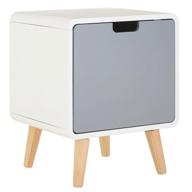 Milo 1 Door Cabinet, White/Grey, Pine Wood Legs