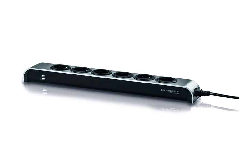 Oehlbach Powersocket 505 - High-quality power strip, compact design, 2 high-power USB ports for tablet and smartphone, anthracite