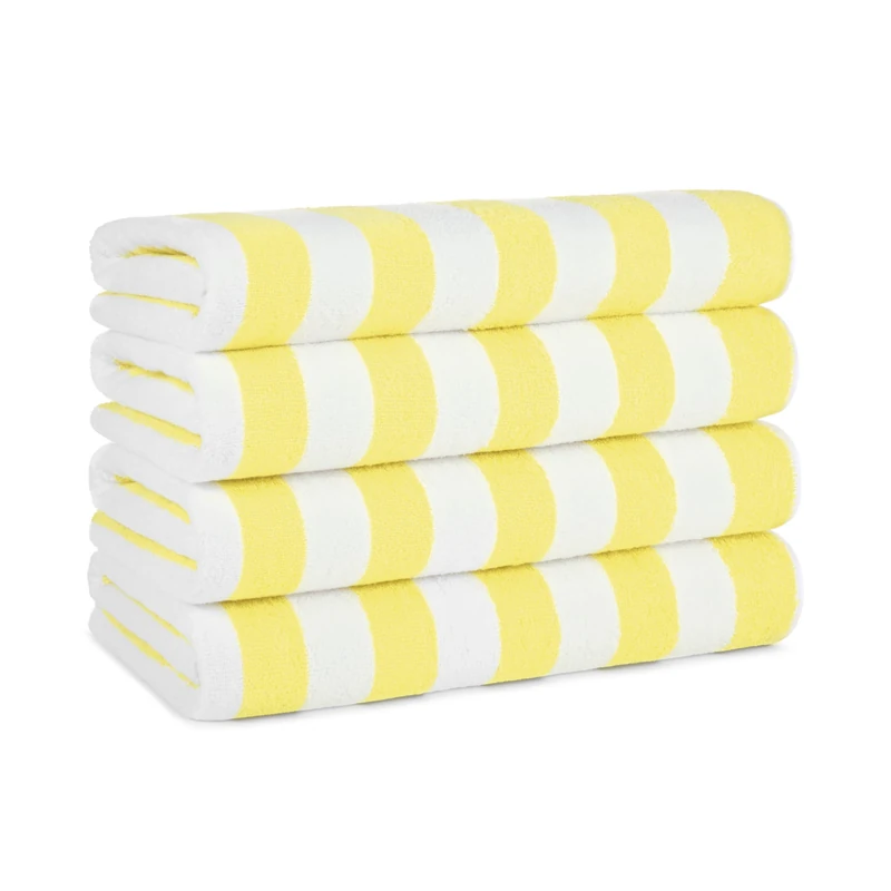 Arkwright LLC California Cabana Striped Oversized Beach Towel | Set of Four Extra Large 30" x 70" | 100% Ringspun Cotton Double Yarn Strength | Perfect Pool Towel, Beach Towel, Bath Towel (Yellow)