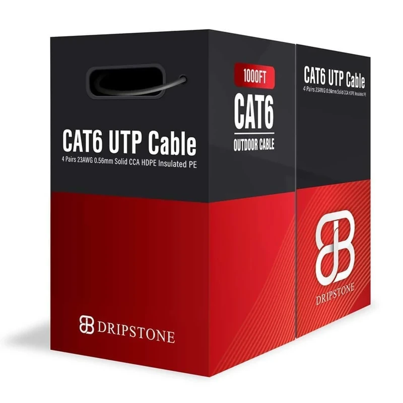 Dripstone - DS611 1000ft CAT6 Outdoor Direct Burial Solid Cable 23AWG Waterproof Wire HDPE Insulated Polyethylene (PE) for Indoor/Outdoor, Black (B07BW7CHWB) - Image 1