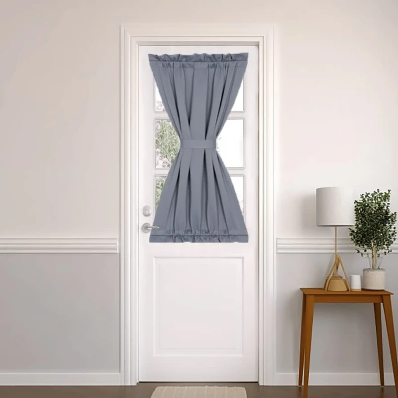 PANOVOUS Grey French Door Curtains for Small Windows Elegant Curtains for Door Window Sidelight Curtain Grey 25x40 Inch 1 Panel - Image 1