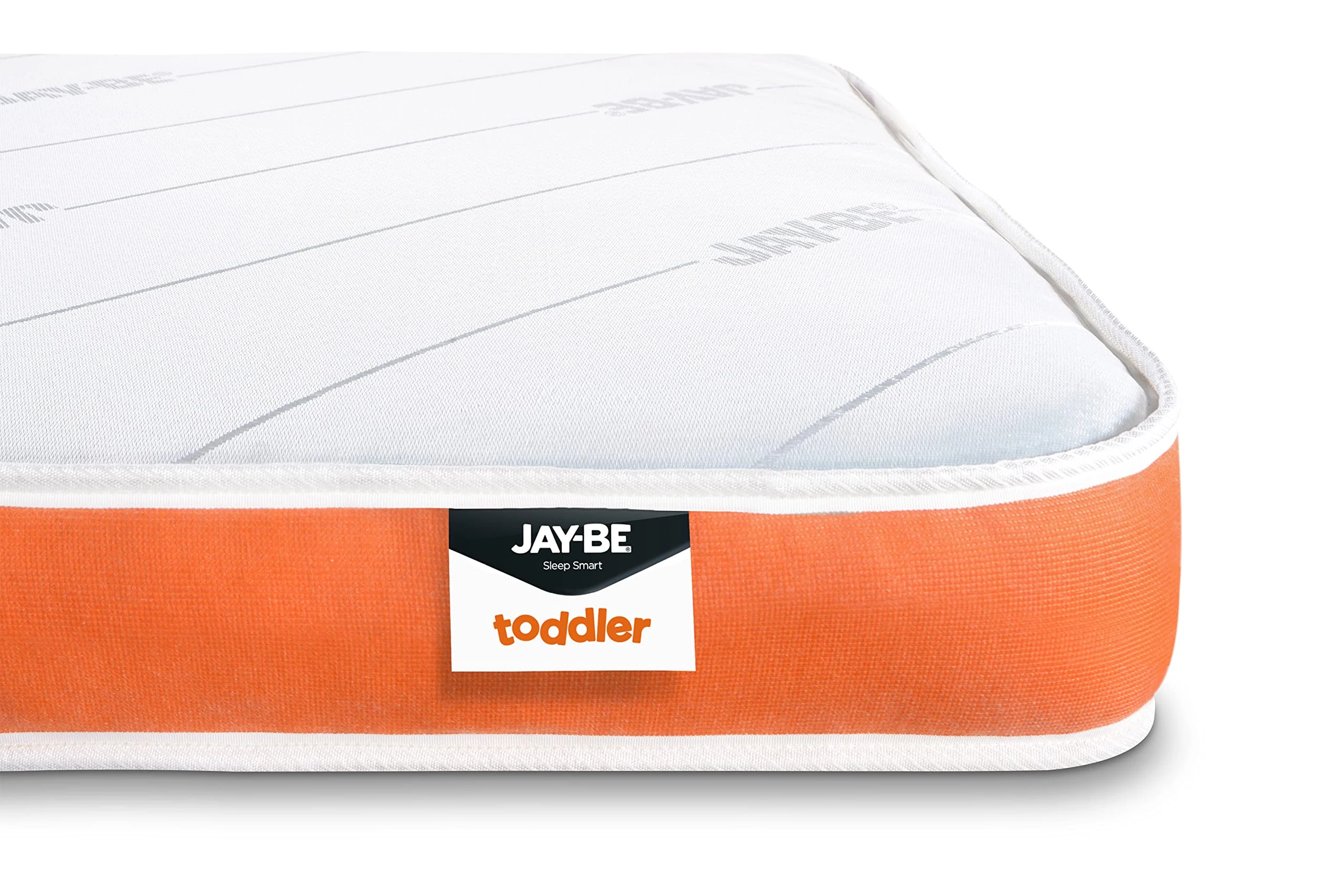 Jay-Be Toddler Foam Free Sprung Mattress - Suitable for 2+ years of age, White/Orange, 140 x 70 x 10 cm