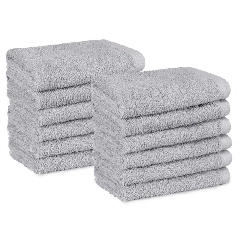 Amazon Basics Face Towels for bathroom, 100% Cotton Extra Absorbent washcloth, Fast Drying - salon towel - 12-Pack, Grey (30 x 30 cm)