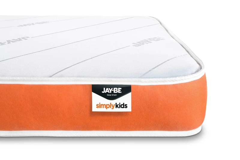 JAY-BE Simply Kids Mattress - Foam Free, Pocket Sprung, Medium Feel, Hypoallergenic - 3ft Single (90 x 190 x16cm) White/Orange
