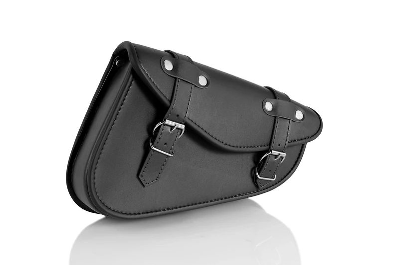 Customaccess AP0003N Left Side Detroit Model Leather Saddlebag for Harley Davidson Sportster/Kawasaki Vulcan S, Black