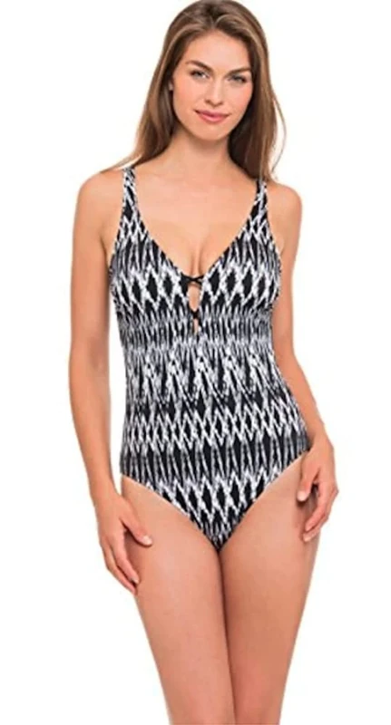 Profile by Gottex Women's One Piece Plunge Swimsuit Black/White 12