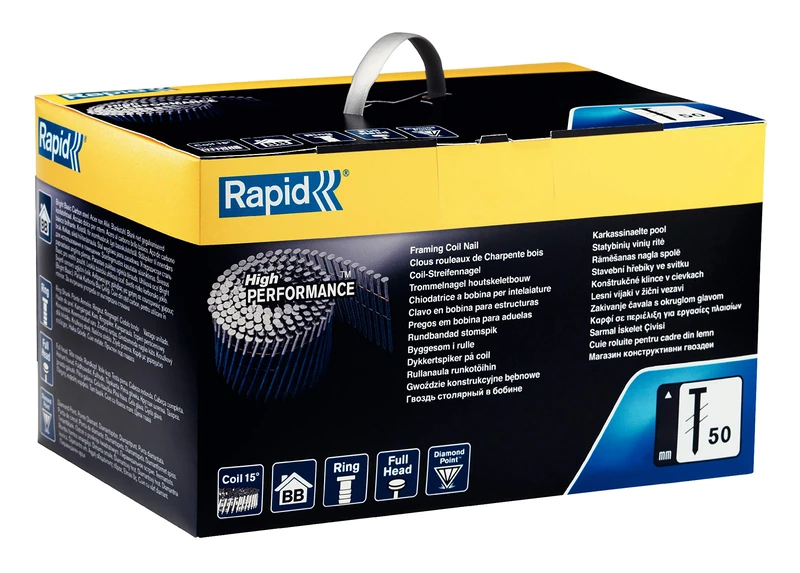 Rapid Professional No. 50 Framing Coil Nails, Length 65 mm, Bright Basic Finish for Indoor Use, Pack of 2700, 5000808