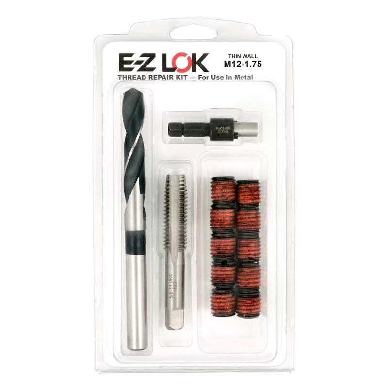 E-Z LOK EZ-310-M12 Threaded Inserts for Metal, M12-1.75 Installation Kit, Steel, Black Oxide
