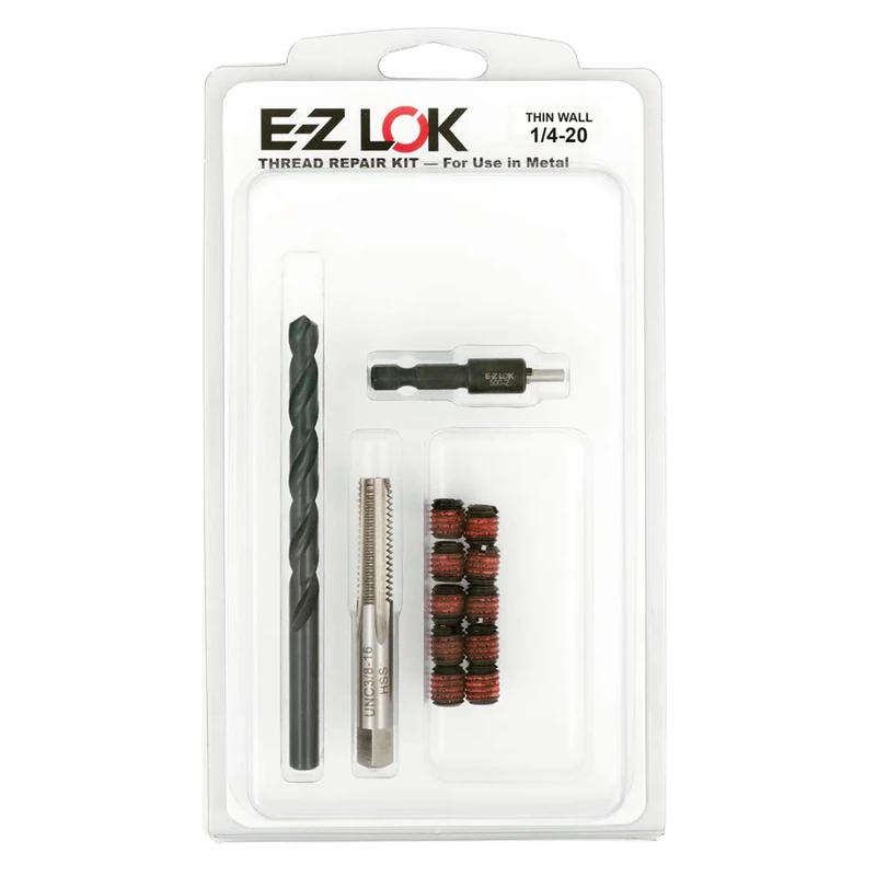 E-Z LOK EZ-310-4 Thread Repair Kit for Metal Carbon Steel Threaded Inserts 1/4-20 and Installation Tools