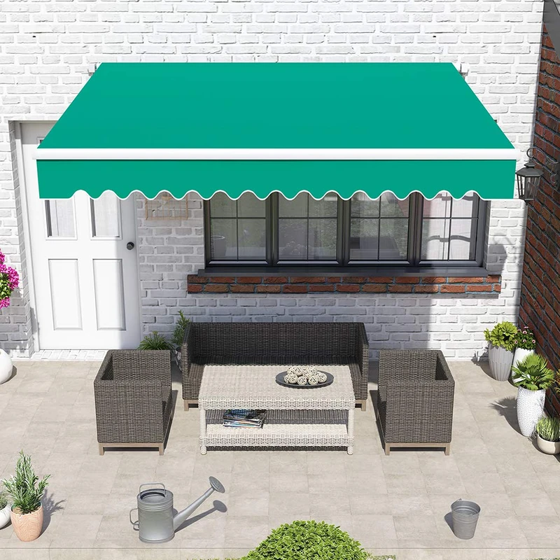 Greenbay Green DIY Manual Patio Awning, Retractable Gazebo Outdoor Canopy, Garden Sun Shade - 2m x 1.5m