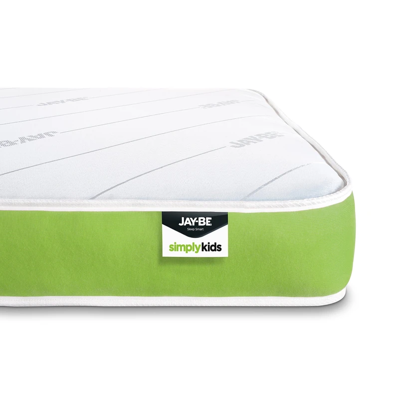 JAY-BE Simply Kids Anti-Allergy Foam Free Sprung Mattress, 3ft, Steel Spring with Hypoallergenic Airflow Fibre, White/Green, Single (90 x 190 x18cm)