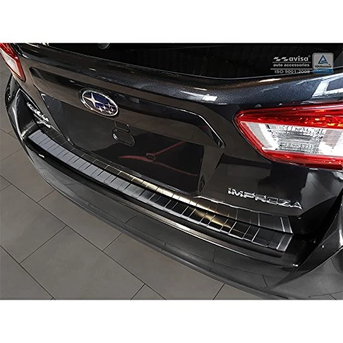 Avisa Black Stainless Steel Rear bumper protector compatible with Subaru Impreza V (GT) 5-doors 2017- 'Ribs'