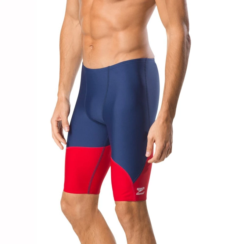 Speedo Men's Swimsuit Jammer Endurance+ Splice Team Colors, Navy/Red Spark, 26 - Image 1