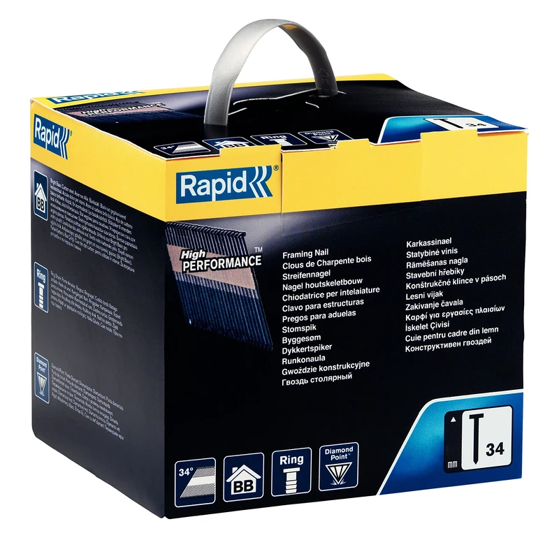 Rapid No. 34 Professional 34-D Clipped Framing Head Nails, Length: 63 mm, Bright Basic Finish for Indoor Use, Pack of 3500, 5000799 - Image 1