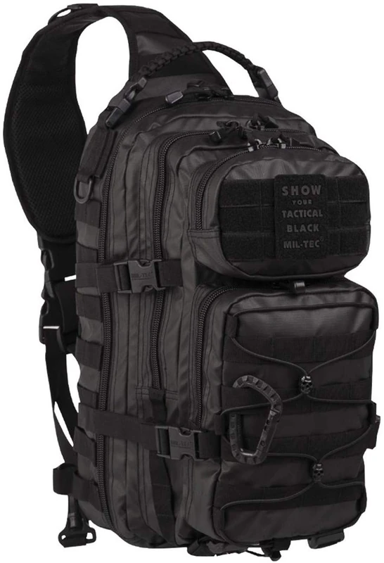 Mil-Tec One Strap Assault Pack • Sling Bag with Molle System • Tactical Molle Bag • Military Backpack • Compact Crossbody Shoulder Bag for Hiking, Travel, Everyday • Shoulder Bag, Tactical Black, L - Image 1