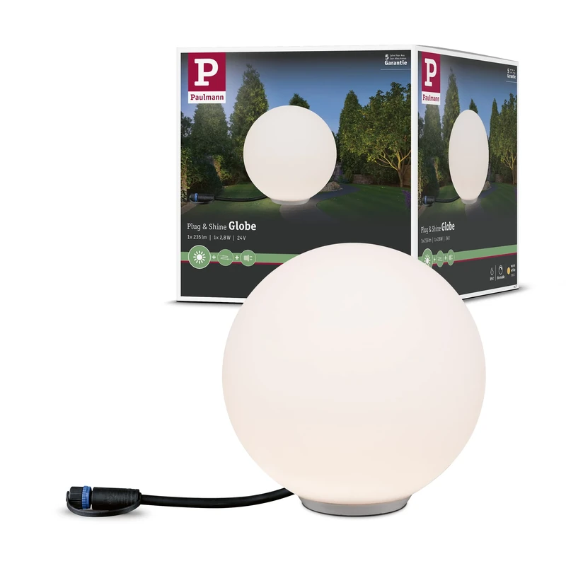 Paulmann 94177 Outdoor Plug & Shine Light Object Globe IP67 3000K 235lm 24V, White