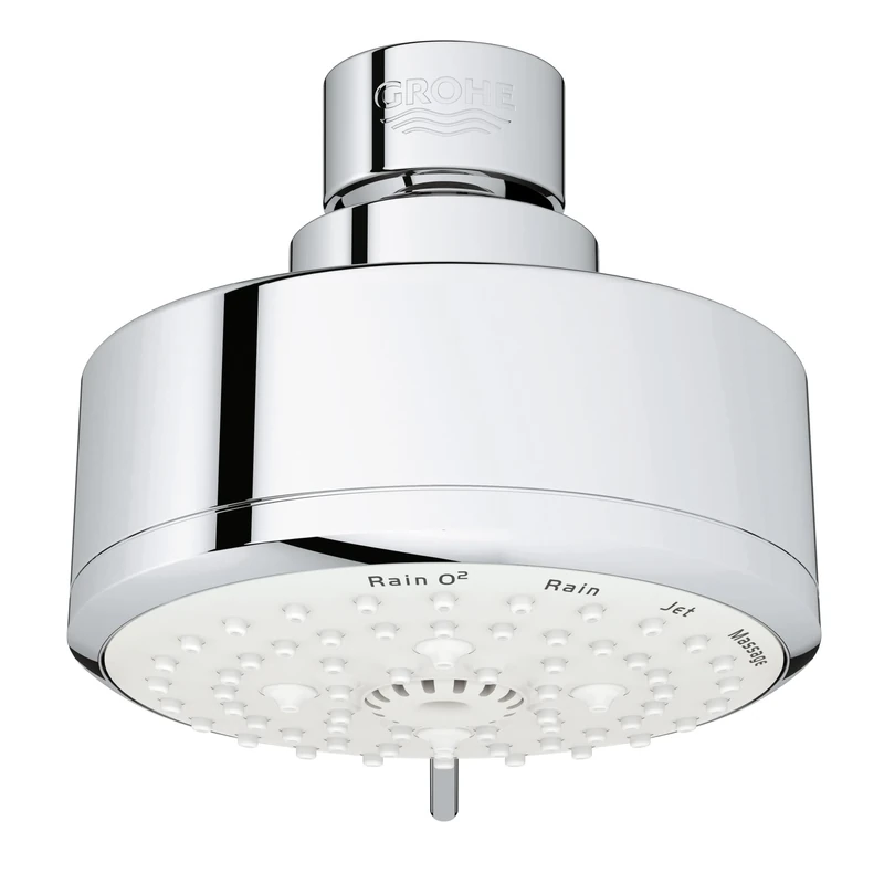 GROHE 26043001 Tempesta Cosmopolitan Fixed 4-Setting Shower Head, Rain O2 Rain Massage Jet Settings, Starlight Chrome