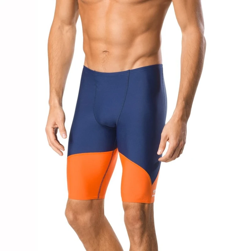 Speedo Men's Swimsuit Jammer Endurance+ Splice Team Colors, Navy/Orange Spark, 38