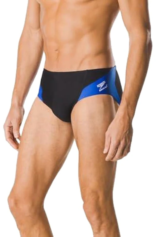 Speedo Men's Swimsuit Brief Endurance+ Splice Team Colors Black/Blue Spark, 38