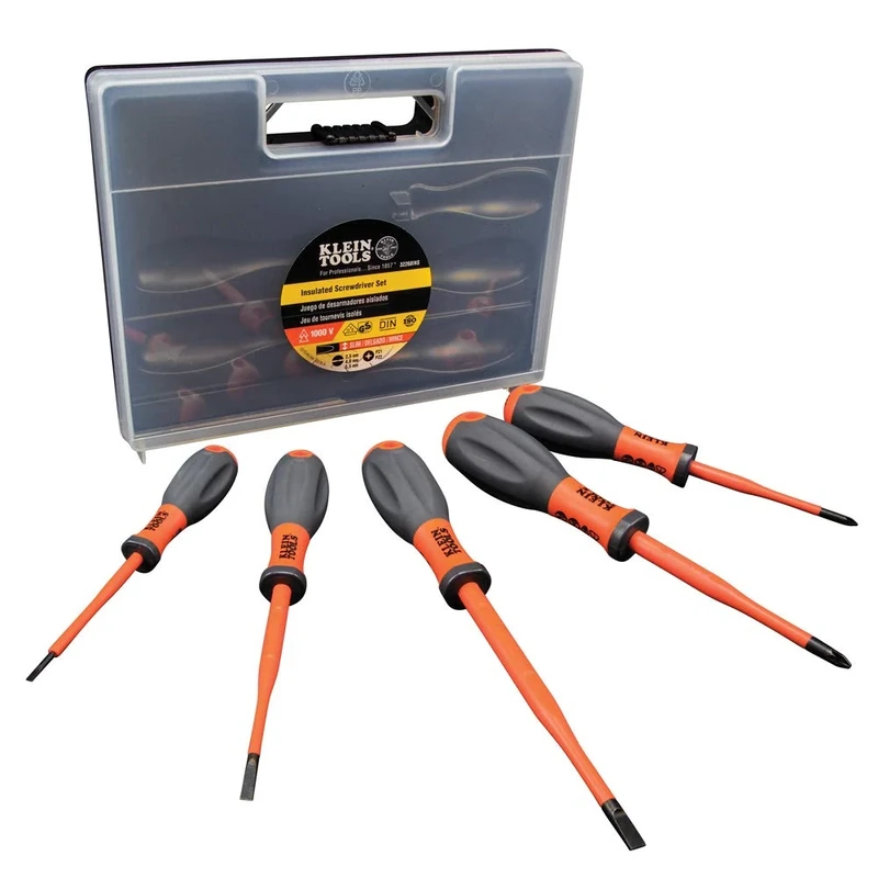 VDE Insulated Screwdriver Set, 5-Piece with Ergonomic Handles, VDE Approved, Klein Tools 32268INS, Orange
