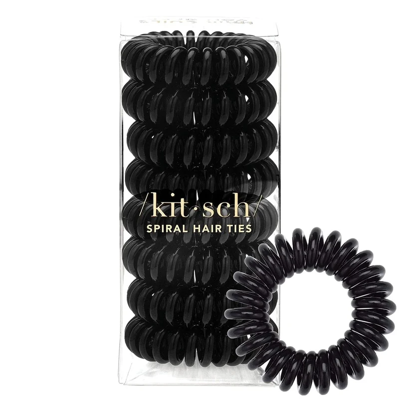 Kitsch Spiral Hair Ties for Women - Creaseless and Dent-free Coil Hair Ties | No Damage, Phone Cord Coils | Made of Flexible and Durable Plastic | Ideal for Daily Use - 8pcs (Black)