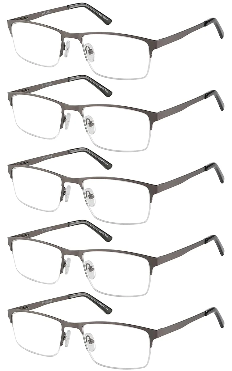 EYECEDAR 5-Pack Reading Glasses Men Blue Light Blocking Half Frame Rectangle Style Spring Hinges Readers 2.50