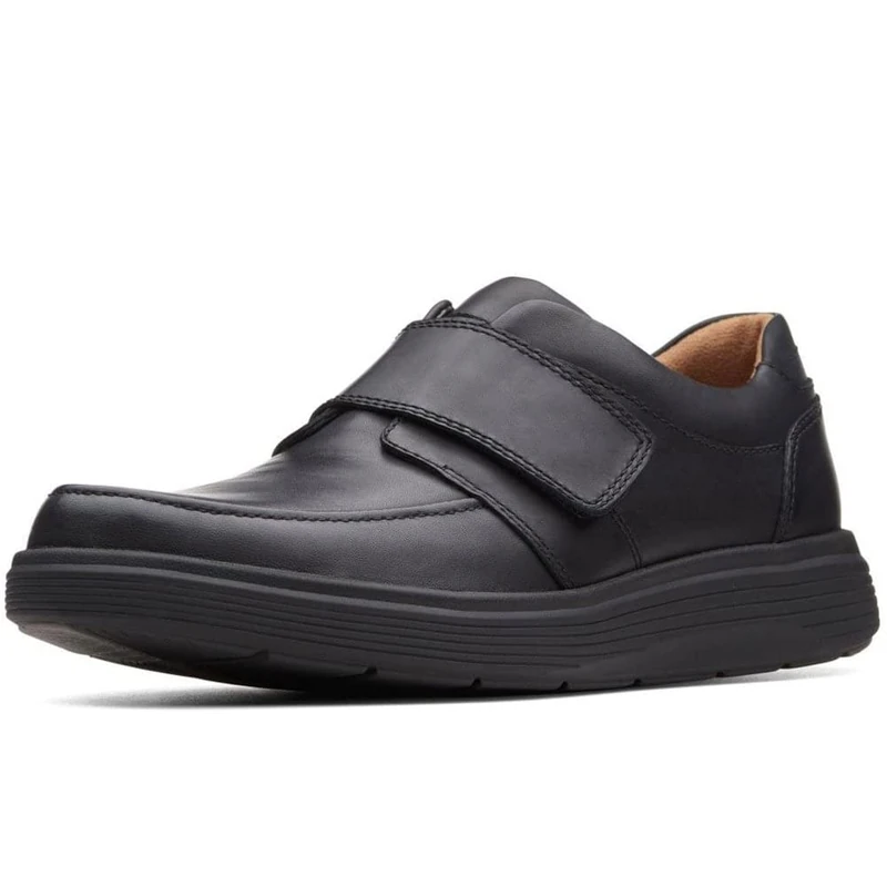 Clarks Mens Leather Riptape Fastening Trainers, Black, 43 EU Weit