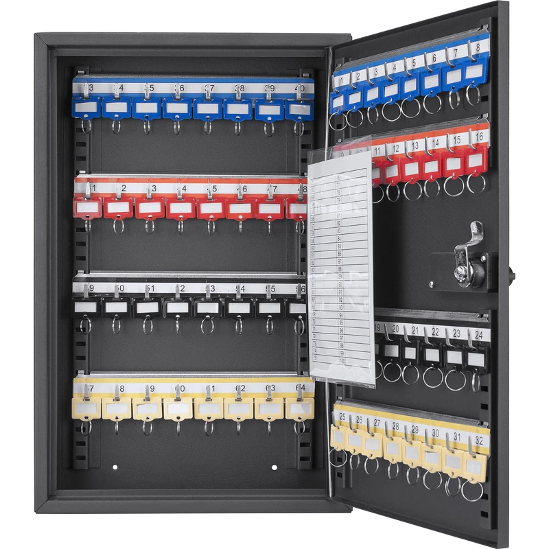 Barska 64 Position Key Lock Box – Wall Mount Steel Key Cabinet with Numbered Hooks, Index Log, Colored Key Tags for Home or Office