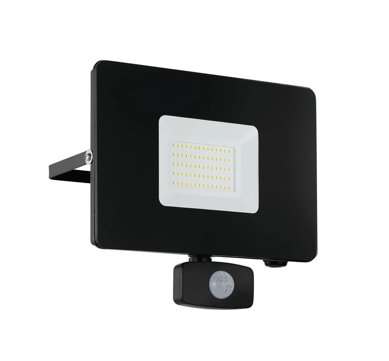Eglo LED Outdoor Spotlight Faedo 3, 1 Flame Outdoor Light incl. Motion Detector, Sensor Wall Spotlight Made of Aluminium, Colour: Black, Glass: Clear, 50 W, IP44