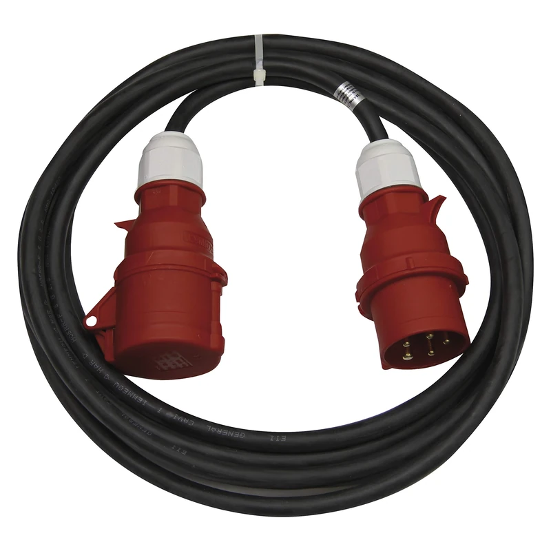 CEE Extension Cable 5 Pole, 25 m, 5 x 16 A, 400 V, 3 Phases, 2.5 mm, IP44, Black