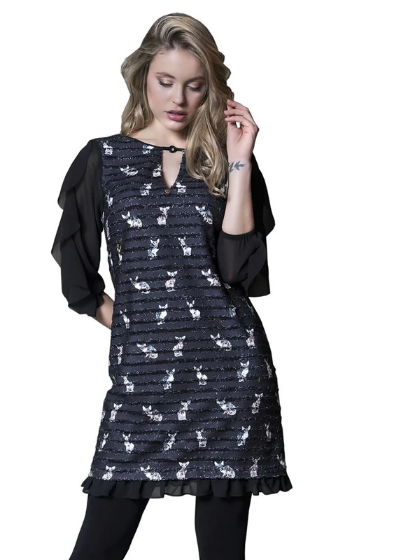 by Morgana Italy Women's Dress, Black (Cats 03), L - Image 1