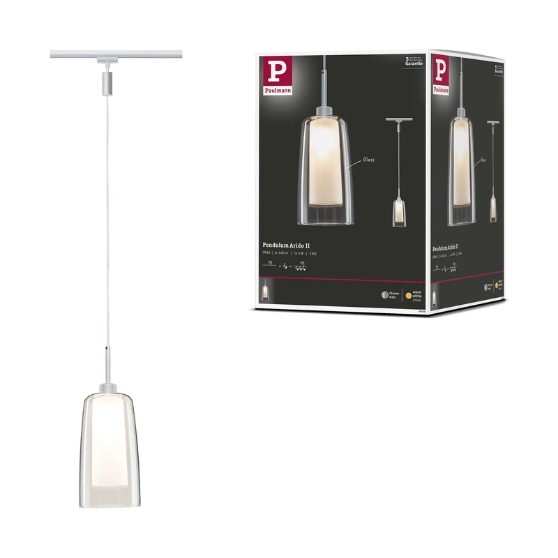 Paulmann 94998 Arido II URail LED Pendant GU10 560lm 5W 2700K 230V Chrome matt, Clear, Satin Rail System