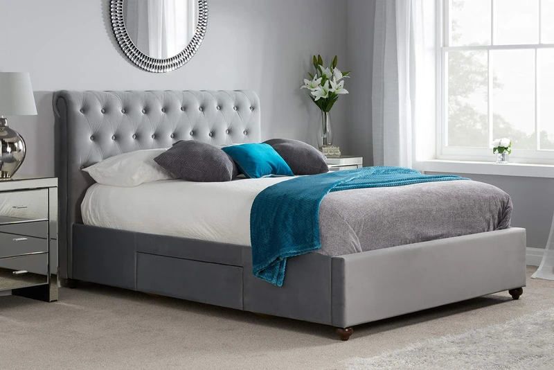 Birlea Velvet Marlow Bed, Fabric, Grey, Super King