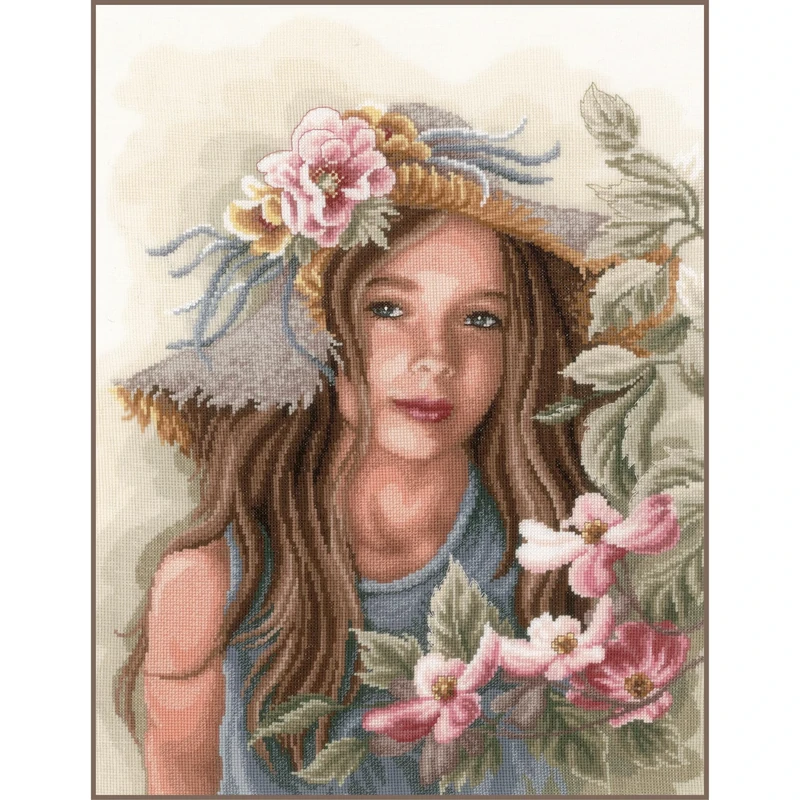 Lanarte Counted Cross Stitch Kit: Little Girl with Hat (Evenweave), Cotton, NA, 36 x 46cm