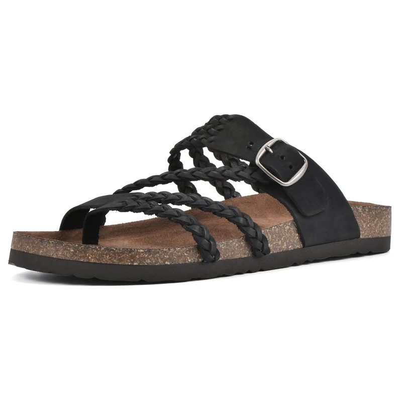 WHITE MOUNTAIN Women's Hayleigh Braided Signature Comfort-Molded Footbed Sandal, Black/Nubuck, 9 UK