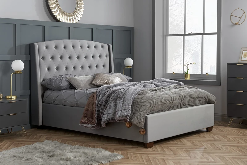 Birlea Velvet Balmoral Bed, Fabric, Grey, Super King