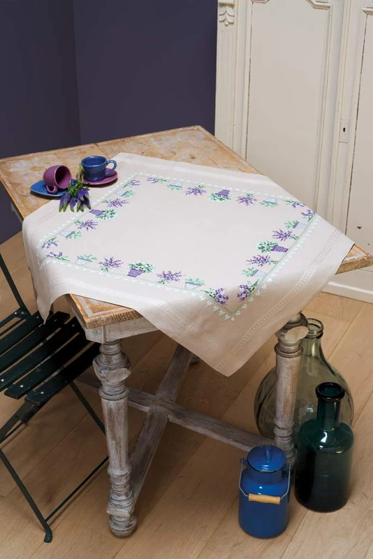Vervaco Counted Cross Stitch Kit: Tablecloth: Lavender, Cotton, NA, 80 x 80cm / 32" x 32"