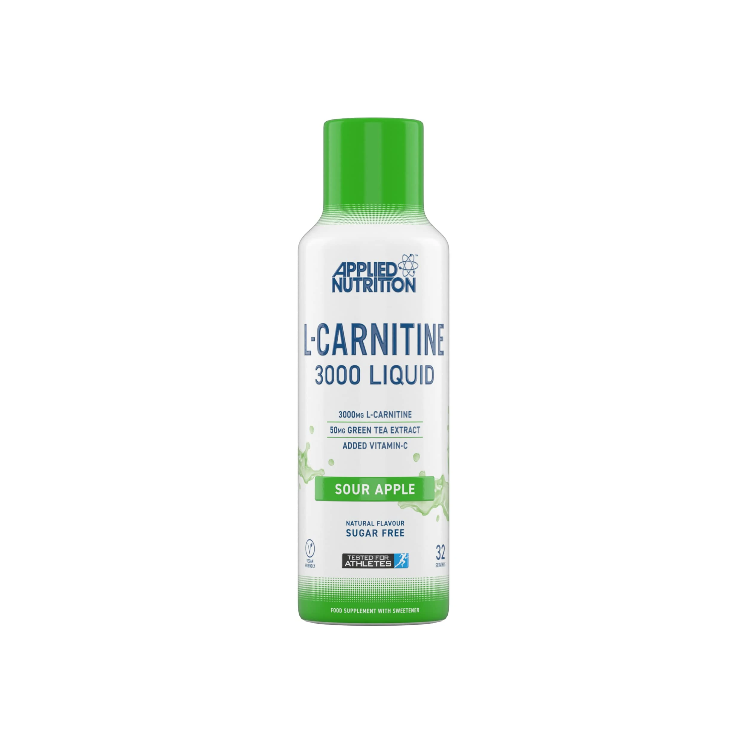 Applied Nutrition L Carnitine 3000 Liquid - L-Carnitine with Green Tea & Vitamin C, Boosts Energy & Weight Management, Vegan (480ml - 32 Servings) (Sour Apple)