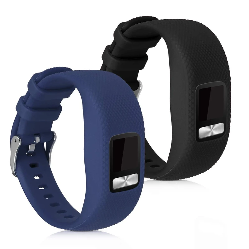 kwmobile Straps Compatible with Garmin Vivofit 4 Straps - 2x Replacement Silicone Watch Bands - Smartwatch or Fitness Tracker - Black/Dark Blue