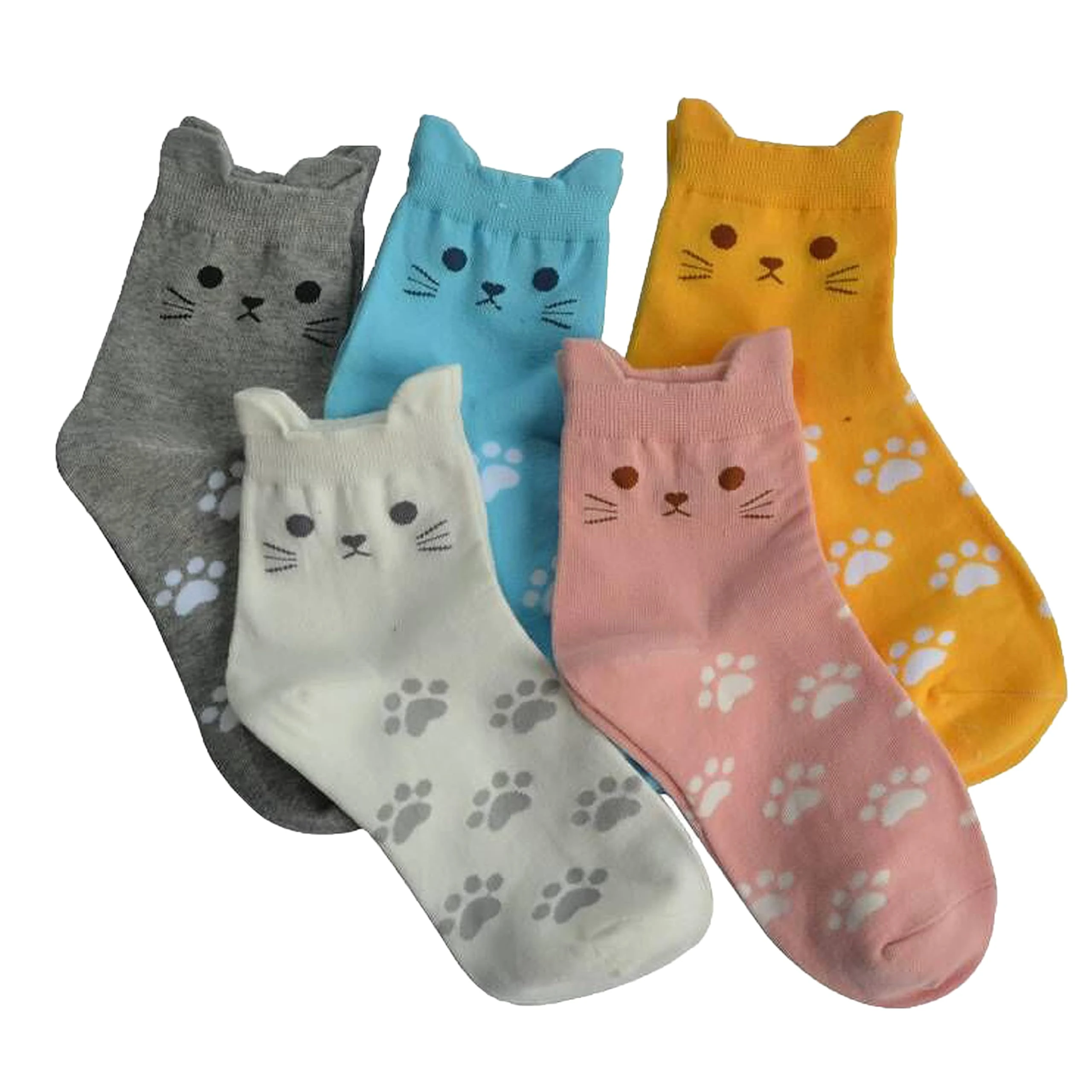 Jeasona 5 Pairs Cat Socks for Women 4-7 Cotton, Gifts for Cat Lovers Birthday Gifts for Mum Her Girlfriend Christmas Gifts