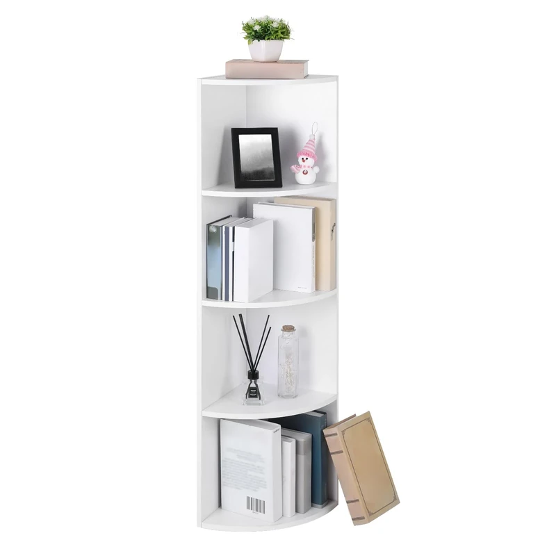 VASAGLE 4-Tier Corner Shelf Unit, Freestanding Display Storage Shelves and Wooden Bookcase, for Kitchen, Bedroom, Living Room, Study, White LBC42WT