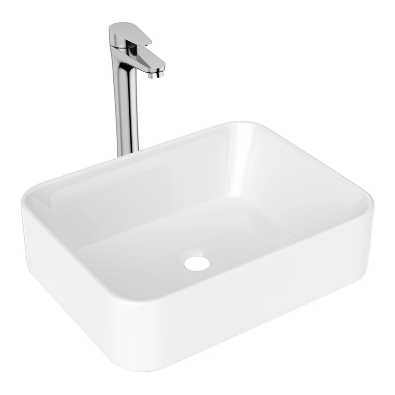 Lordear 19"x15" Rectangle Bathroom Sink and Faucet Combo Modern Above White Porcelain Ceramic Vessel Vanity Sink Art Basin& Chrome Single Lever Faucet Combo